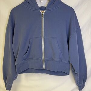 American Eagle Outfitters Blue Zip-Up cropped Hoodie